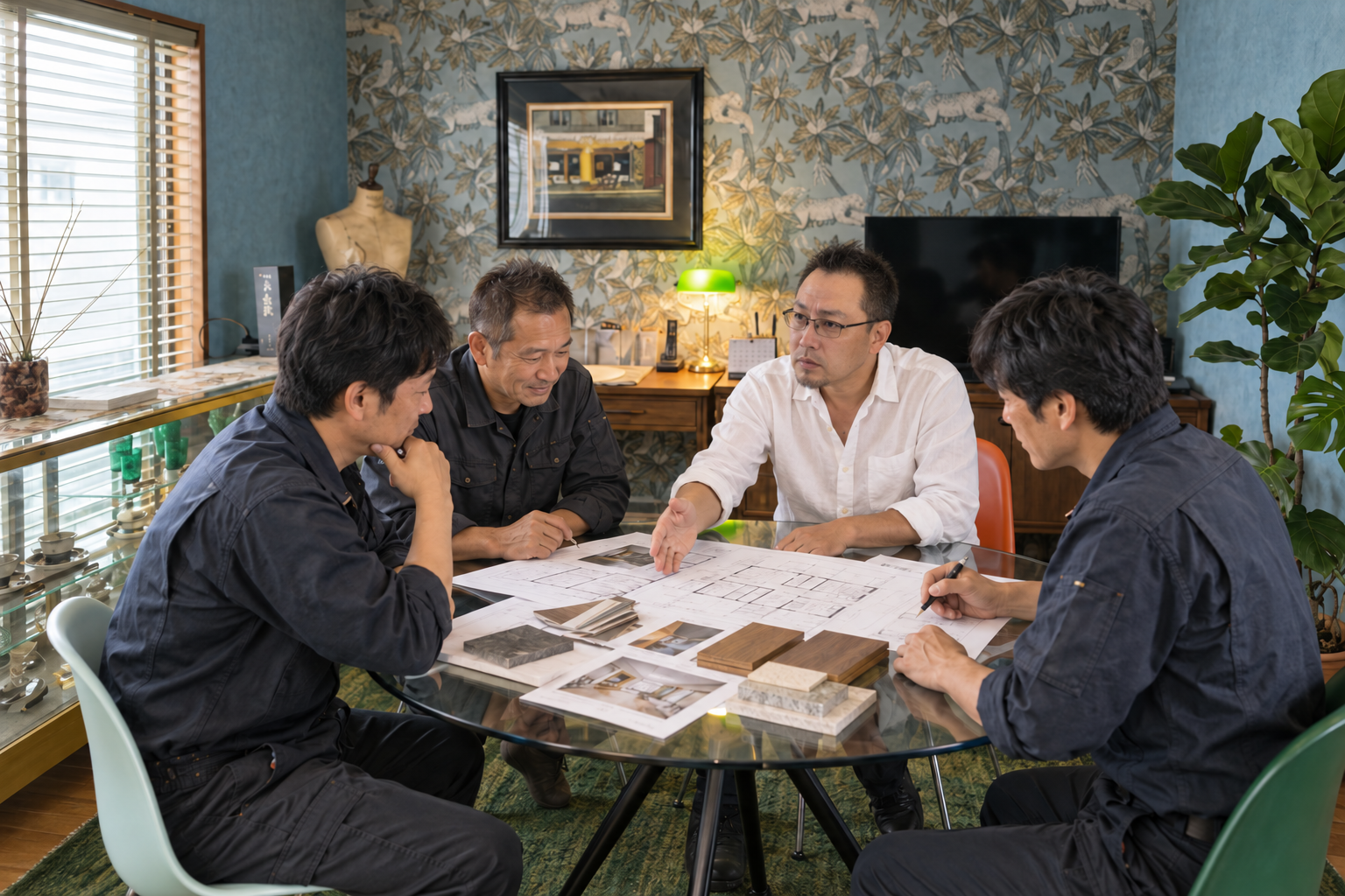 TAKAと職人の打ち合わせ